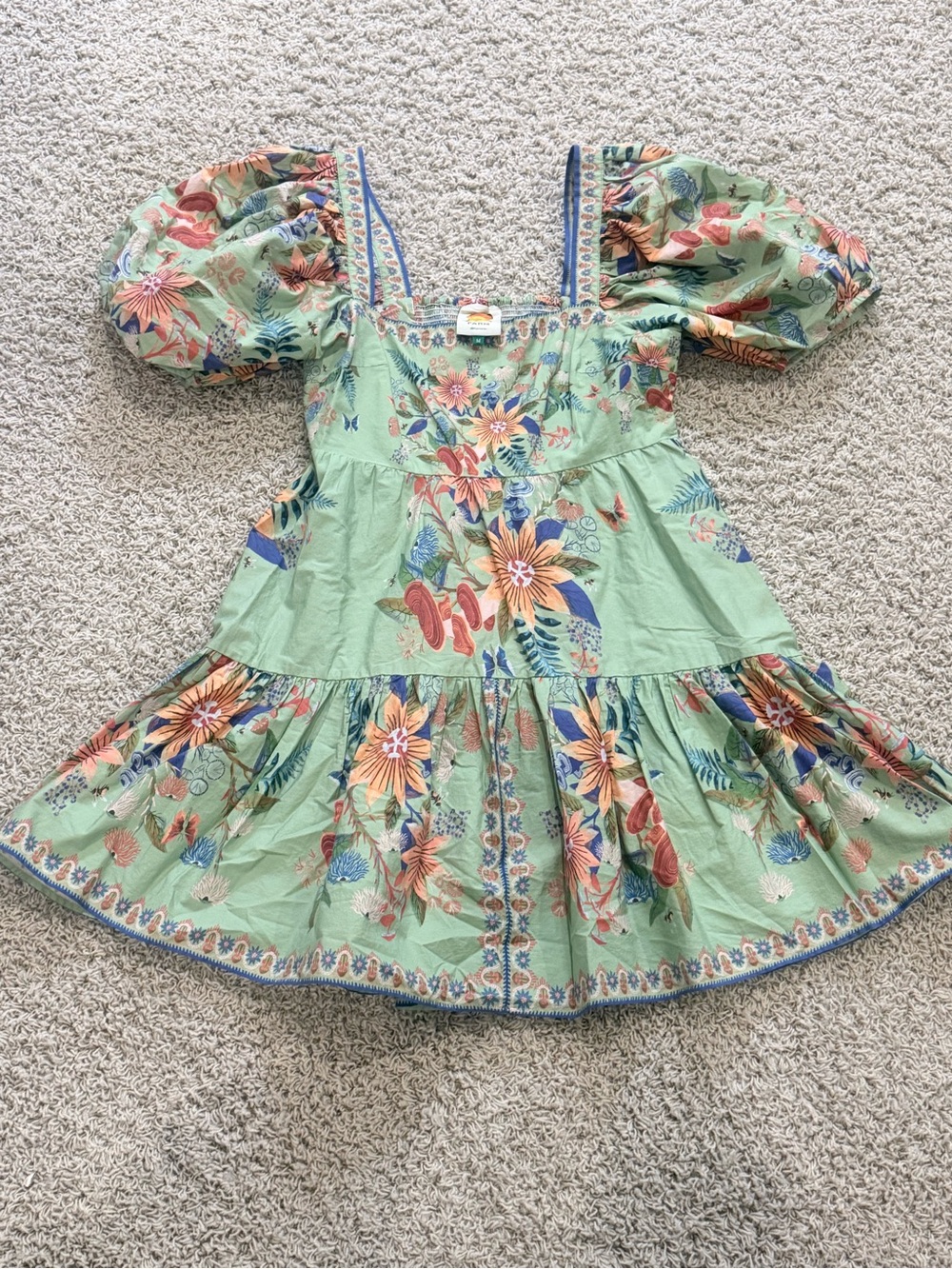 Farm Rio Women's Floral Puff-Sleeve Dress in Mint Green